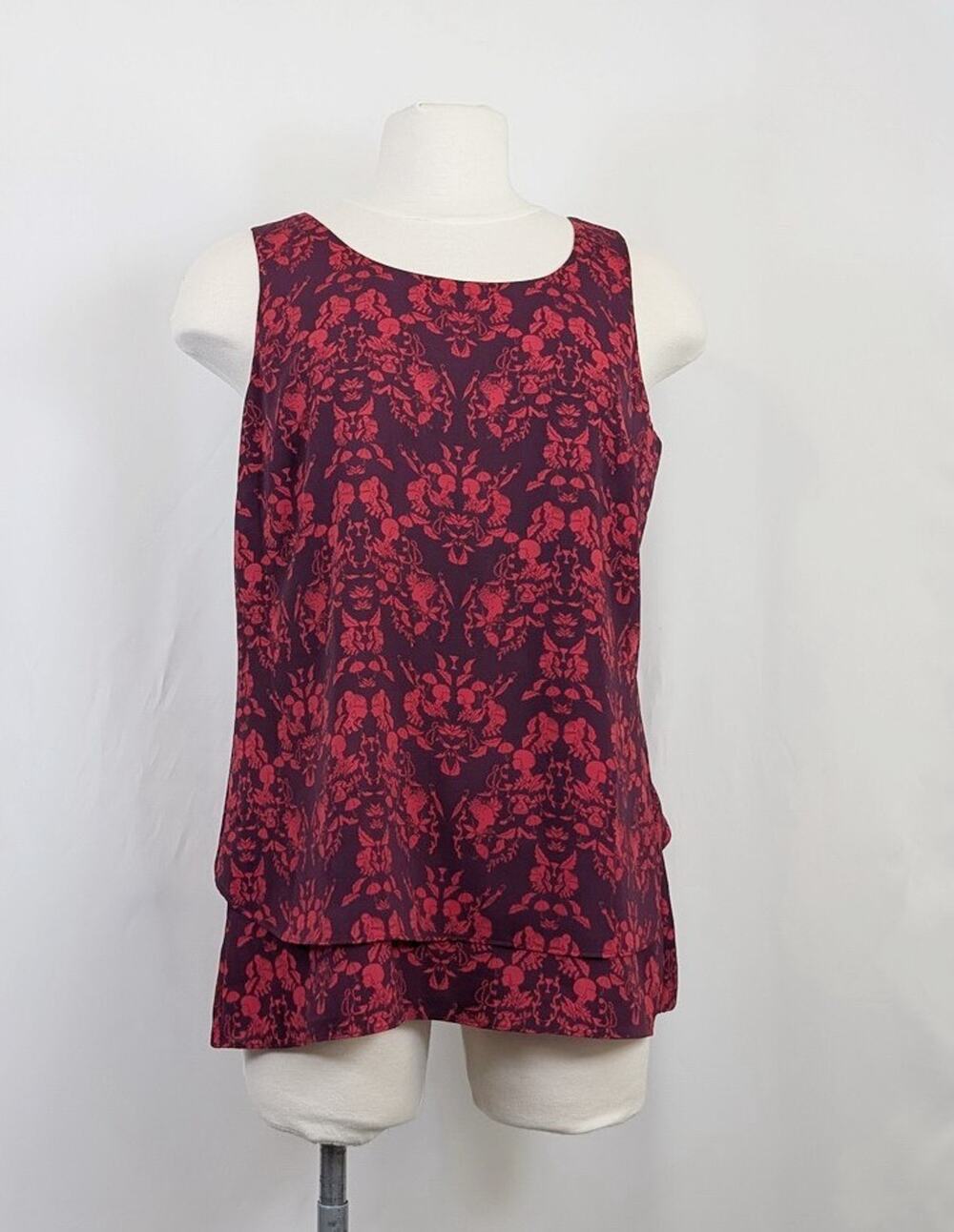 CAbi Blouse Cameo Plum Purple Red Layered Tank Top Women's Size L 3258